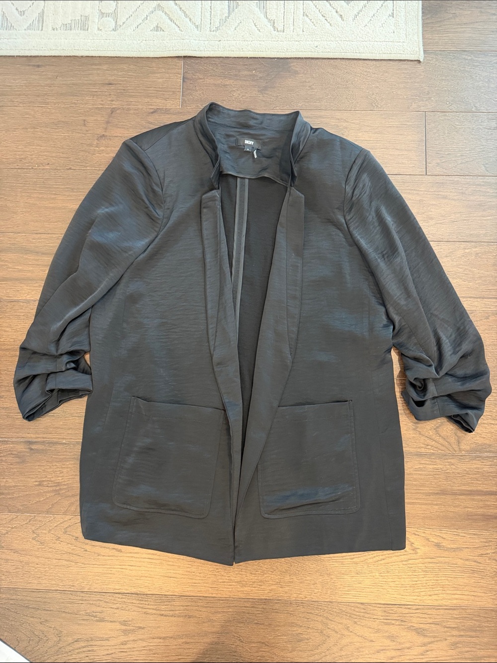 DKNY Black Ruched 3/4 Sleeve Relaxed Blazer Size XL - C60-014